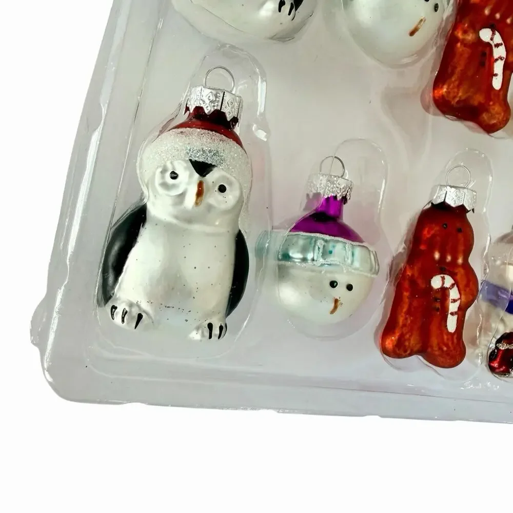 Pottery Barn Mini Mercury Glass Ornaments Set Of 12 North Pole Gingerbread NIB